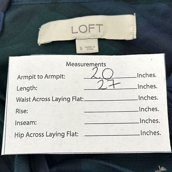 Ann Taylor LOFT Womens Button Front Shirt Sz Small Blue Green Plaid Rayon Blend - Picture 11 of 11